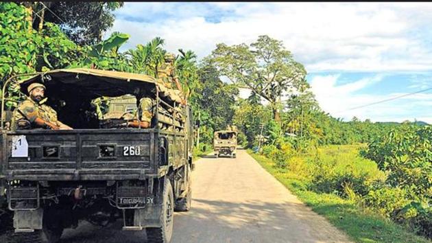 In a gazette notification, the Home Ministry said the entire Assam, besides bordering areas of Meghalaya, have been declared “disturbed” under the AFSPA for three months with effect from May 3.(HT File Photo)