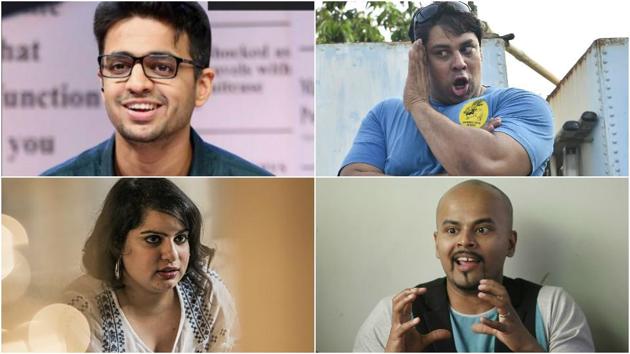 Clockwise from bottom left: Comedians Mallika Dua, Rohan Joshi, Cyrus Broacha, and Sorabh Pant.