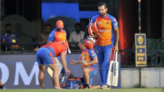 Irfan Pathan and others from Gujarat Lions during a practice session at Mohali on Saturday, the eve of their IPL match against Kings XI Punjab. (Ravi Kumar/HT)