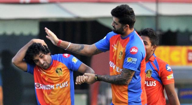 Manpreet Gony and others from Gujarat Lions during a practice session at Mohali on Saturday, the eve of their IPL match against Kings XI Punjab. (Ravi Kumar/HT)