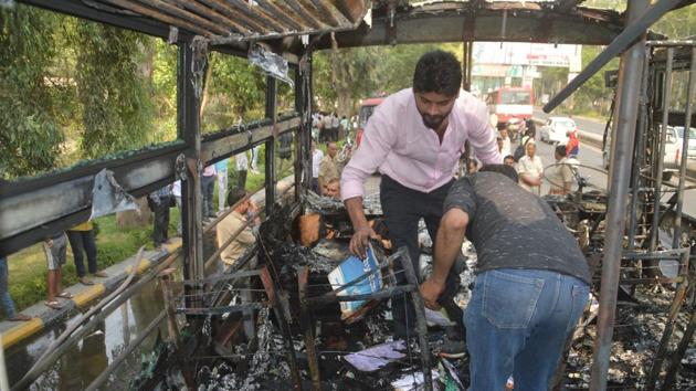 The incident took place near Raj Nagar District Centre, Ghaziabad, on Saturday afternoon.(Sakib Ali/HT Photo) The incident took place near Raj Nagar District Centre, Ghaziabad, on Saturday afternoon.(Sakib Ali/HT Photo)
