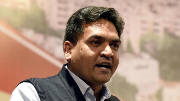 Kapil Mishra speaks during a press conference.(Sonu Mehta/HT File Photo)