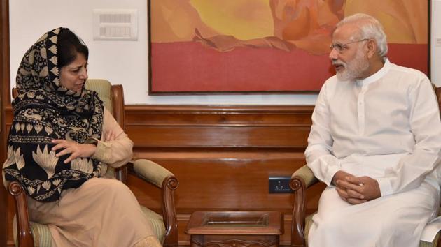 File photo of Jammu and Kashmir chief minister Mehbooba Mufti meeting Prime Minister Narendra Modi in New Delhi. (PIB Handout/File Photo) File photo of Jammu and Kashmir chief minister Mehbooba Mufti meeting Prime Minister Narendra Modi in New Delhi. (PIB Handout/File Photo)