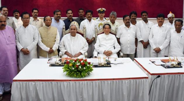 Odisha chief Minister Naveen Patanaik and Governor SC Jamir with new ministers after the oath taking ceremony at the Rajbhavan, Bhubaneswar on Sunday . (Arabinda Mahapatra/ HT Pho) Odisha chief Minister Naveen Patanaik and Governor SC Jamir with new ministers after the oath taking ceremony at the Rajbhavan, Bhubaneswar on Sunday . (Arabinda Mahapatra/ HT Pho)