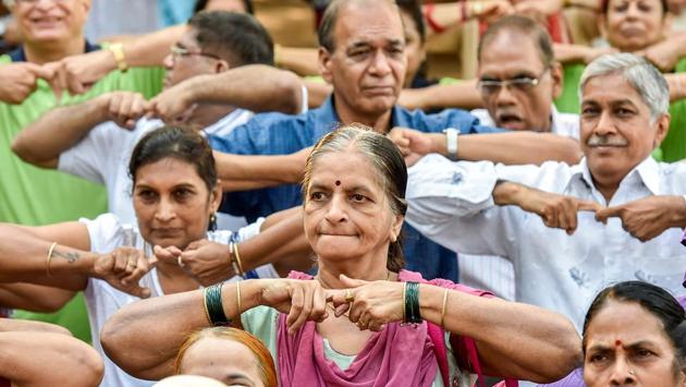 In this yoga, each “laughter” lasts for about 30-45 seconds. (Kunal Patil/HT Photo)