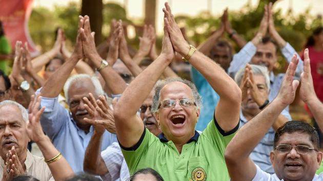 There is also a form of yoga called Laughter Yoga . (Kunal Patil/HT Photo)