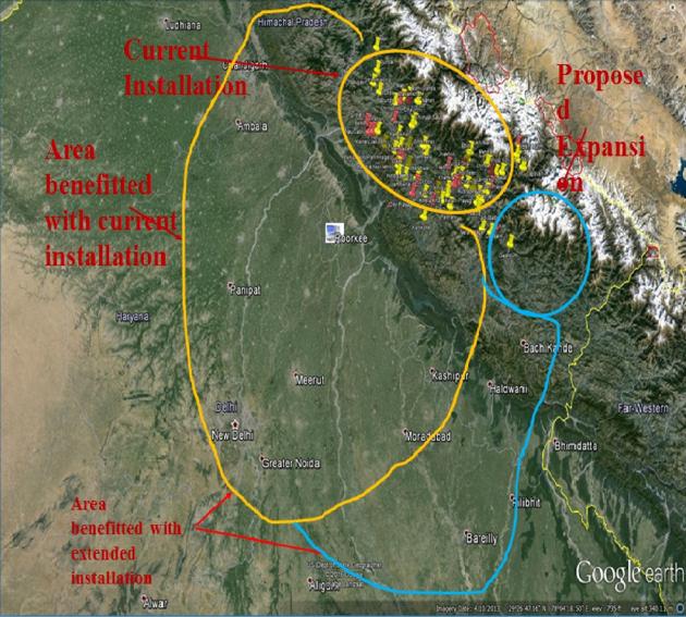 A map showing areas with current installation/proposed extension of earthquake sensors under the Earthquake Early Warning System. (IIT Roorkee) A map showing areas with current installation/proposed extension of earthquake sensors under the Earthquake Early Warning System. (IIT Roorkee)