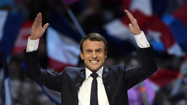 French presidential candidate Emmanuel Macron during a campaign meeting in Paris. (AFP Photo) French presidential candidate Emmanuel Macron during a campaign meeting in Paris. (AFP Photo)