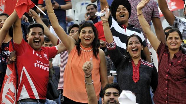 Cricket fans during an Indian Premier League (IPL) 2017 T20 match between Kings X1 Punjab and Gujarat lions at PCA stadium in Mohali, Punjab, on Sunday. Cricket fans during an Indian Premier League (IPL) 2017 T20 match between Kings X1 Punjab and Gujarat lions at PCA stadium in Mohali, Punjab, on Sunday.