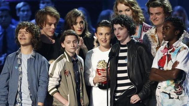 The cast of the Stranger Things, which was adjudged Show Of The Year, during their acceptance speech. The cast of the Stranger Things, which was adjudged Show Of The Year, during their acceptance speech.