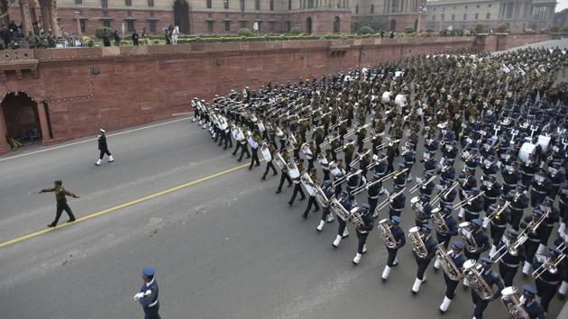 Soldiers part of the armed forces bands seen rehearsing for the Beating Retreat Ceremony at Rajpath, New Delhi in January 2017. (Ravi Choudhary/HT PHOTO) Soldiers part of the armed forces bands seen rehearsing for the Beating Retreat Ceremony at Rajpath, New Delhi in January 2017. (Ravi Choudhary/HT PHOTO)