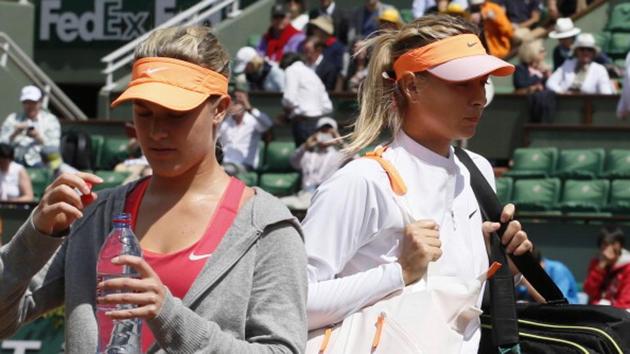Eugenie Bouchard (L) had recently made some strong comments after Maria Sharapova (R) returned to competitive tennis action following a 15-month doping ban.(AFP/Getty Images)