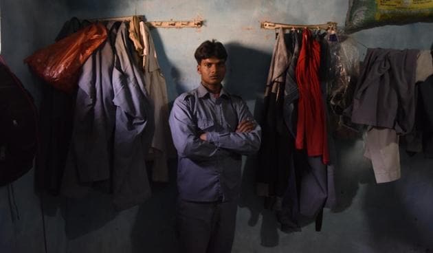 Taxi driver Debendra Kapri at his one room flat at Mehrampur Village near Delh airport. (Ravi Choudhary/HT Photo) Taxi driver Debendra Kapri at his one room flat at Mehrampur Village near Delh airport. (Ravi Choudhary/HT Photo)