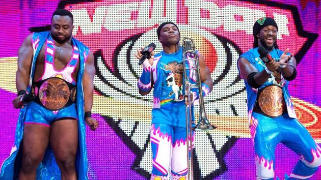 Professional wrestling stable, The New Day, during a WWE show.