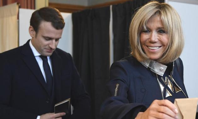 French president-elect Emmanuel Macron and his wife Brigitte Trogneux, his former teacher and his senior by 24 years.