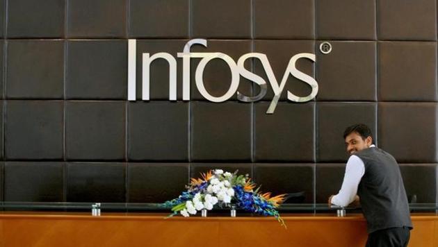 An employee at the Infosys headquarters in Bengaluru.(Reuters File)
