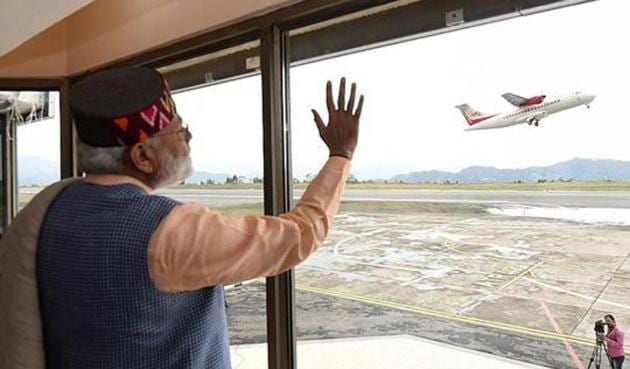 Prime Minister Narendra Modi during the launching of ‘UDAN’ the regional connectivity scheme for civil aviation at Jubbarhatti airport near Shimla. (Photo from PM website) Prime Minister Narendra Modi during the launching of ‘UDAN’ the regional connectivity scheme for civil aviation at Jubbarhatti airport near Shimla. (Photo from PM website)