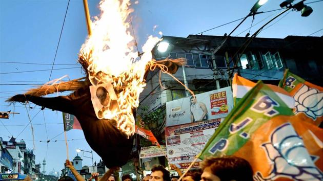 BJP activists in Kolkata burn an effigy of Pakistan Prime Minister Nawaz Sharif during a protest against the death sentence awarded to Indian national Kulbhushan Jadhav. (PTI) BJP activists in Kolkata burn an effigy of Pakistan Prime Minister Nawaz Sharif during a protest against the death sentence awarded to Indian national Kulbhushan Jadhav. (PTI)