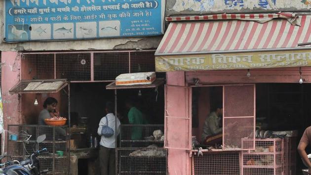 Meat shops at Hasanpura in Jaipur.(HT Photo)