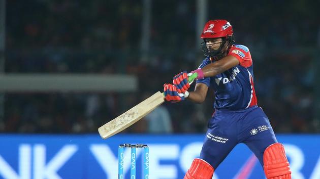 Delhi Daredevils’ Shreyas Iyer plays a shot during their 2017 Indian Premier League match against Gujarat Lions at the Green Park Stadium in Kanpur. Get full cricket score of Gujarat Lions vs Delhi Daredevils here.(BCCI)