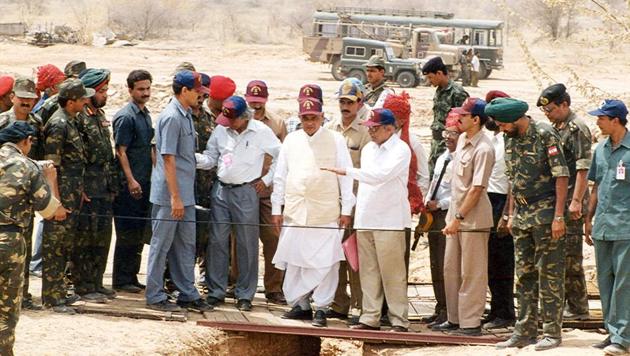 Then Prime Minister Atal Bihari Vajpayee visits Pokhran during the nuclear tests in 1998.(HT File Photo) Then Prime Minister Atal Bihari Vajpayee visits Pokhran during the nuclear tests in 1998.(HT File Photo)