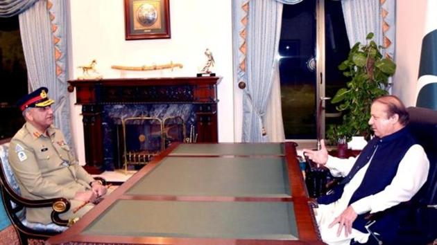 File photo of Pakistan Prime Minister Nawaz Sharif (right) with army chief Gen Qamar Javed Bajwa at the Prime Minister's House in Islamabad on November 26, 2016. (Reuters) File photo of Pakistan Prime Minister Nawaz Sharif (right) with army chief Gen Qamar Javed Bajwa at the Prime Minister's House in Islamabad on November 26, 2016. (Reuters)