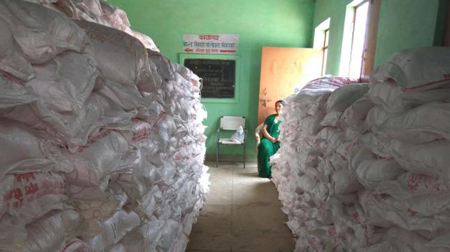 Bisrakh ICDS office packed with supplementary food bags. Bisrakh ICDS office packed with supplementary food bags.