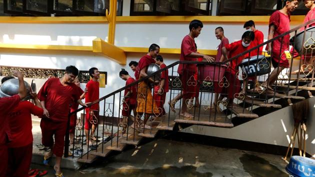 Patients work at the kitchen of the rehabilitation area of Wat Thamkrabok monastery in Saraburi province. (Jorge Silva / Reuters) Patients work at the kitchen of the rehabilitation area of Wat Thamkrabok monastery in Saraburi province. (Jorge Silva / Reuters)