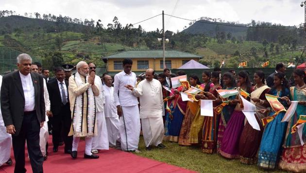 Prime Minister Narendra Modi arrives to address a public rally in Dickoya.(MEA Photo) Prime Minister Narendra Modi arrives to address a public rally in Dickoya.(MEA Photo)