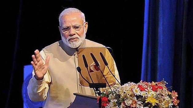 Prime Minister Narendra Modi addresses the inaugural session of the 14th International Vesak Day celebrations, the biggest festival of the Buddhists, in Colombo on Friday.(PTI Photo)