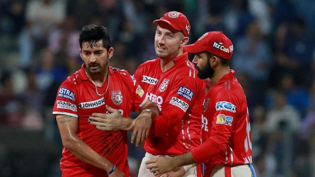 Mohit Sharma (L), showed great maturity to keep Pollard at bay in the final over and seal a seven-run win for KXIP. (BCCI) 