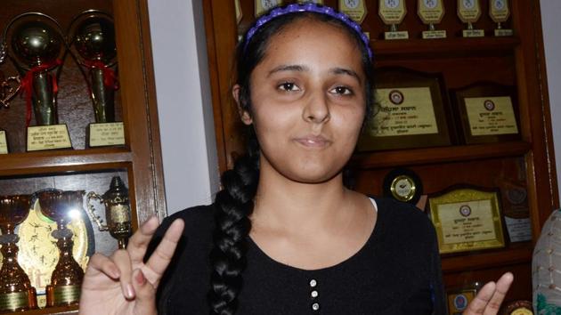 Prabhjot Joshi, second in the state, after declaration of PSEB Class 12 results in Ludhiana. (Gurminder SIngh/HT)