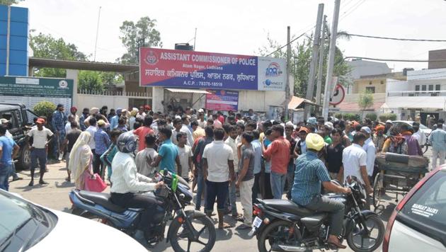 The family members of 14-yearold Avinash, who died on Thursday, block the road outside the office of Atam Nagar ACP. (HT Photo) The family members of 14-yearold Avinash, who died on Thursday, block the road outside the office of Atam Nagar ACP. (HT Photo)