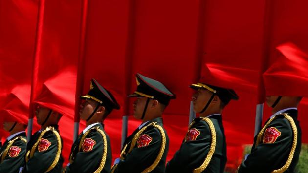 Honour guards stand in formation before a welcoming ceremony attended by Chinese Premier Li Keqiang and Hungarian Prime Minister Viktor Orban at the Great Hall of the People in Beijing, China. (Thomas Peter / REUTERS)