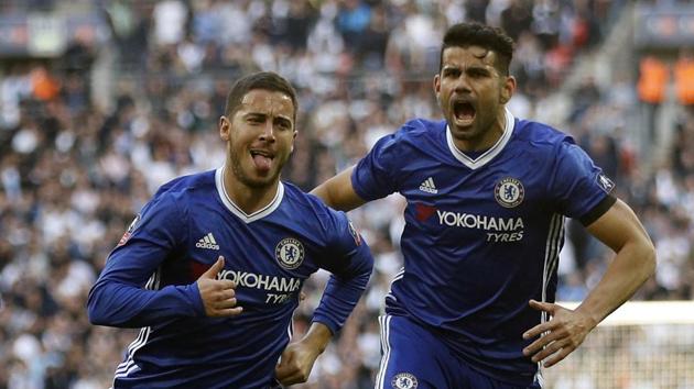 Eden Hazard (L) and Diego Costa have both been central to Chelsea’s Premier League title success.(REUTERS)