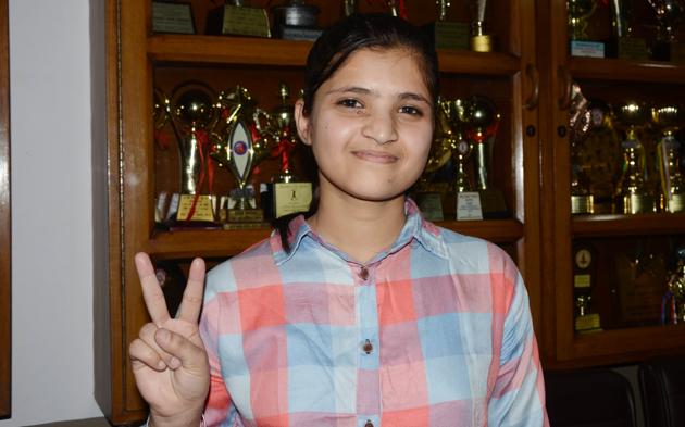 Nancy Goyal, who stood second among sportspersons, in Ludhiana on Saturday. (Jagtinder Singh Grewal/HT)