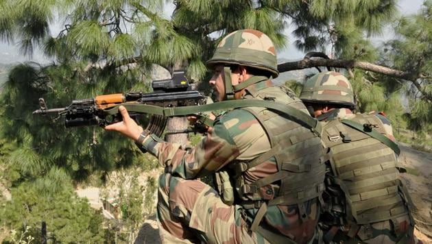 Indian Army jawans take position near the Line of Control in Nowshera sector. (PTI) Indian Army jawans take position near the Line of Control in Nowshera sector. (PTI)