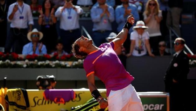 Rafael Nadal celebrates his victory after beating Novak Djokovic in the Madrid Open on Saturday. (BCCI) Rafael Nadal celebrates his victory after beating Novak Djokovic in the Madrid Open on Saturday. (BCCI)