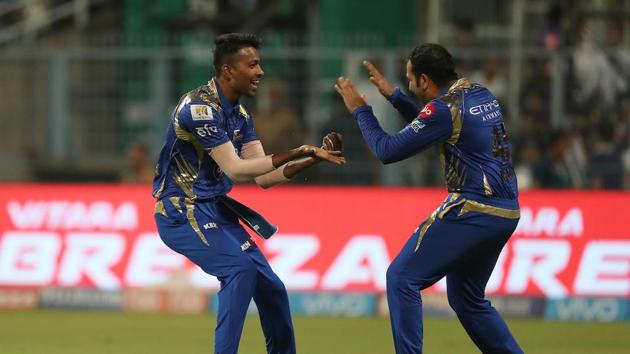 Hardik Pandya celebrates the wicket of Manish Pandey during match 54 of 2017 Indian Premier League between Kolkata Knight Riders and Mumbai Indians at the Eden Gardens Stadium. Get full cricket score of Kolkata Knight Riders vs Mumbai Indians here(BCCI)