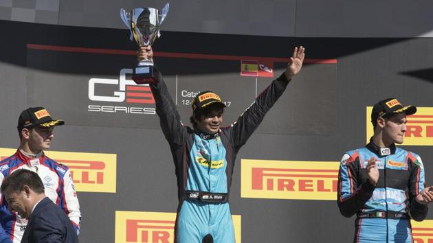 With Sunday’s win, Arjun Mainia became the first Indian to win a GP3 (a feeder series to GP2) race.(HT Photo)