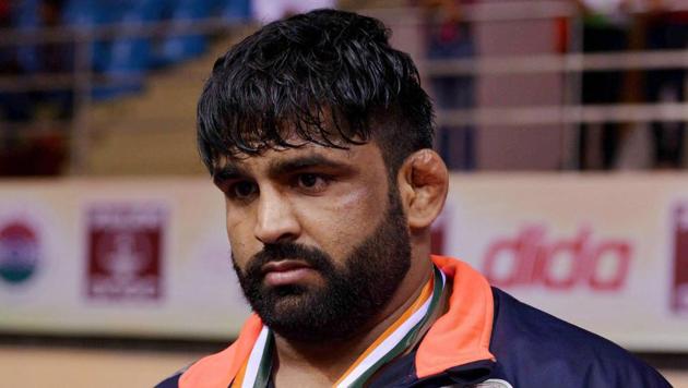 India’s silver medal winning wrestler Sumit Malik at the Asian Championship at IG Stadium in New Delhi on Sunday. (PTI) India’s silver medal winning wrestler Sumit Malik at the Asian Championship at IG Stadium in New Delhi on Sunday. (PTI)