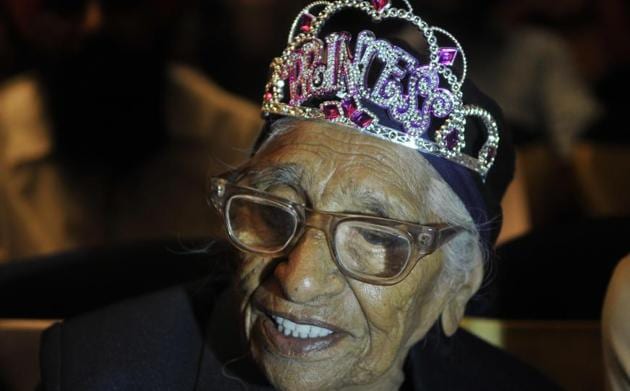 101-year-old Maan Kaur during an event celebrating Mother’s Day at JW Marriott in Sector 35, Chandigarh. (Karun Sharma/HT Photo) 