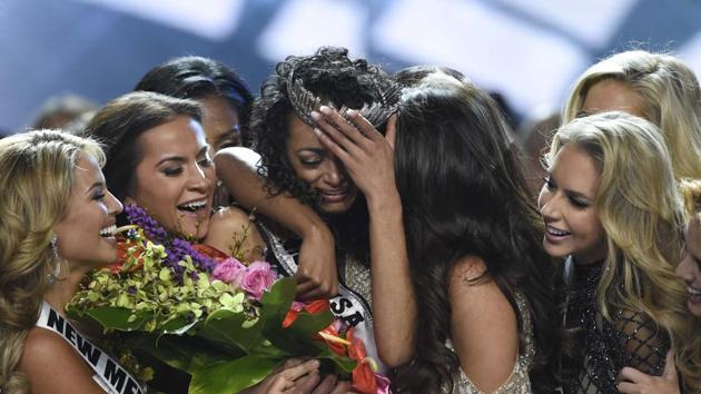 Miss District of Columbia Kara McCullough reacts after being crowned 2017 Miss USA. (David Becker / Reuters)
