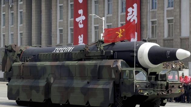 In this April 15, 2017 file photo, North Korea's Hwasong-10 missile is paraded across Kim Il Sung Square during a military parade in Pyongyang. (AP) In this April 15, 2017 file photo, North Korea's Hwasong-10 missile is paraded across Kim Il Sung Square during a military parade in Pyongyang. (AP)