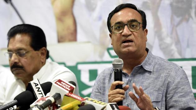 Delhi congress chief Ajay Maken said that senior Congress leaders including Amarinder Singh and Anand Sharma had raised concerns five months ago and given statements in public that AAP receives funds from pro-Khalistan separatist groups but no effort was made to probe it.(Sonu Mehta/HT PHOTO)