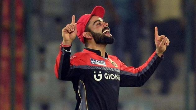 Royal Challengers Bangalore’s  captain Virat Kohli celebrates after the win against Delhi Daredevils in an Indian Premier League (IPL) 2017 match. (AFP)