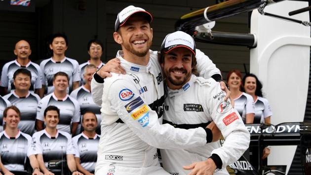 Jenson Button (L) will replace Fernando Alonso (R) at McLaren for the Formula 1 Monaco Grand Prix.(AFP)