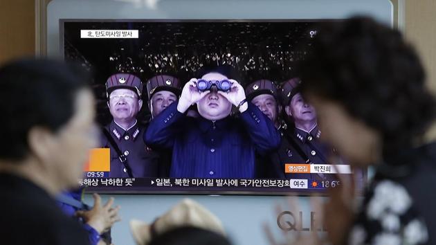 A TV news programme shows a file image of North Korean leader Kim Jong Un at the Seoul Railway Station in Seoul, South Korea on May 14, 2017. North Korea test-launched a ballistic missile that landed in the Sea of Japan, the South Korean, Japanese and US militaries said. (AP Photo) A TV news programme shows a file image of North Korean leader Kim Jong Un at the Seoul Railway Station in Seoul, South Korea on May 14, 2017. North Korea test-launched a ballistic missile that landed in the Sea of Japan, the South Korean, Japanese and US militaries said. (AP Photo)