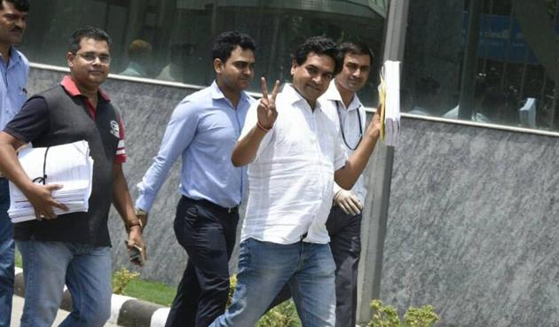 Sacked Delhi minister Kapil Mishra at CBI office in New Delhi on Tuesday. (Sonu Mehta/HT Photo) Sacked Delhi minister Kapil Mishra at CBI office in New Delhi on Tuesday. (Sonu Mehta/HT Photo)
