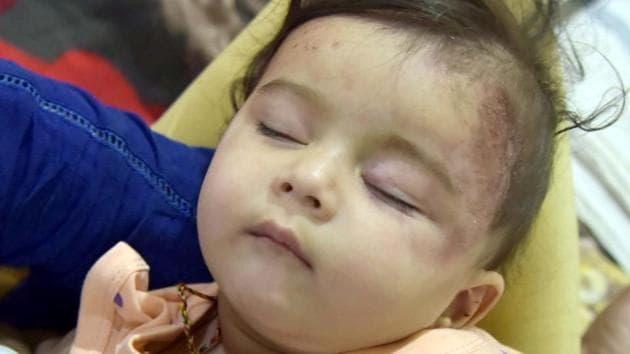 Shivika, who escaped unhurt in a Phagwara road mishap in which five people, including her parents, died, in Ludhiana on Monday. (HT Photo) Shivika, who escaped unhurt in a Phagwara road mishap in which five people, including her parents, died, in Ludhiana on Monday. (HT Photo)